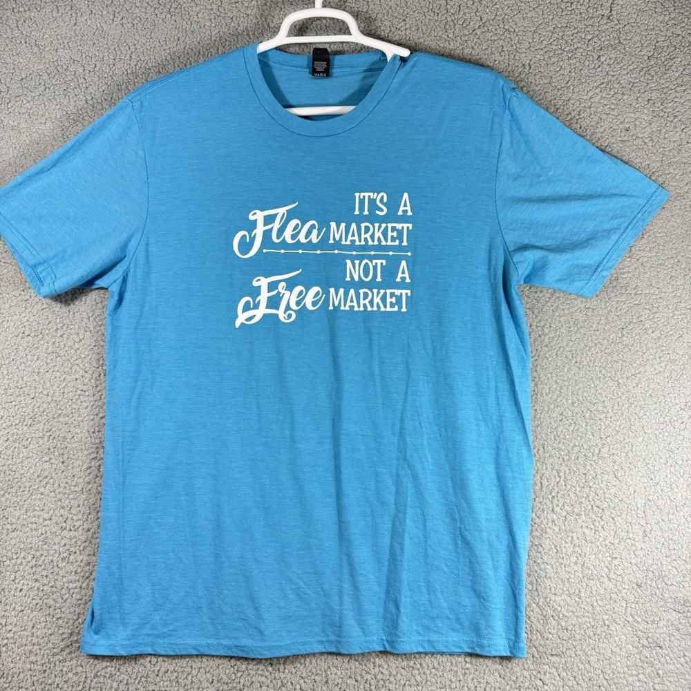 XL Mens Blue T-Shirt Unisex It's a Flea Market Not a Free Market Thrifting Soft